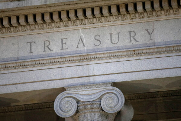 美國財政部大樓外牆上的 TREASURY 字樣